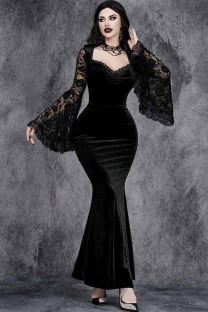 Halloween Gothic Lace Flare Sleeve Dress