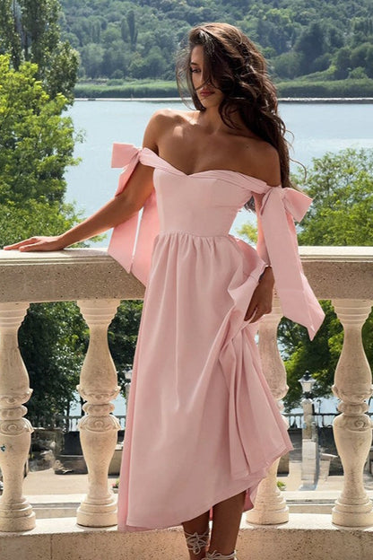 Off-Shoulder Tie-Front Maxi Party Dress