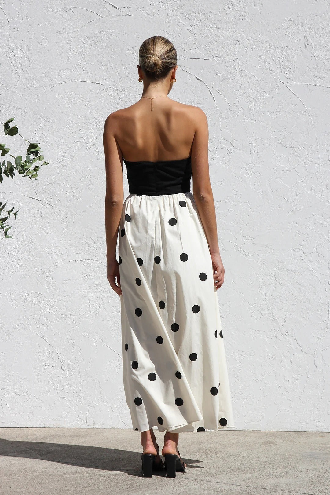 Polka Dot Print Strapless A-Line Maxi Dress