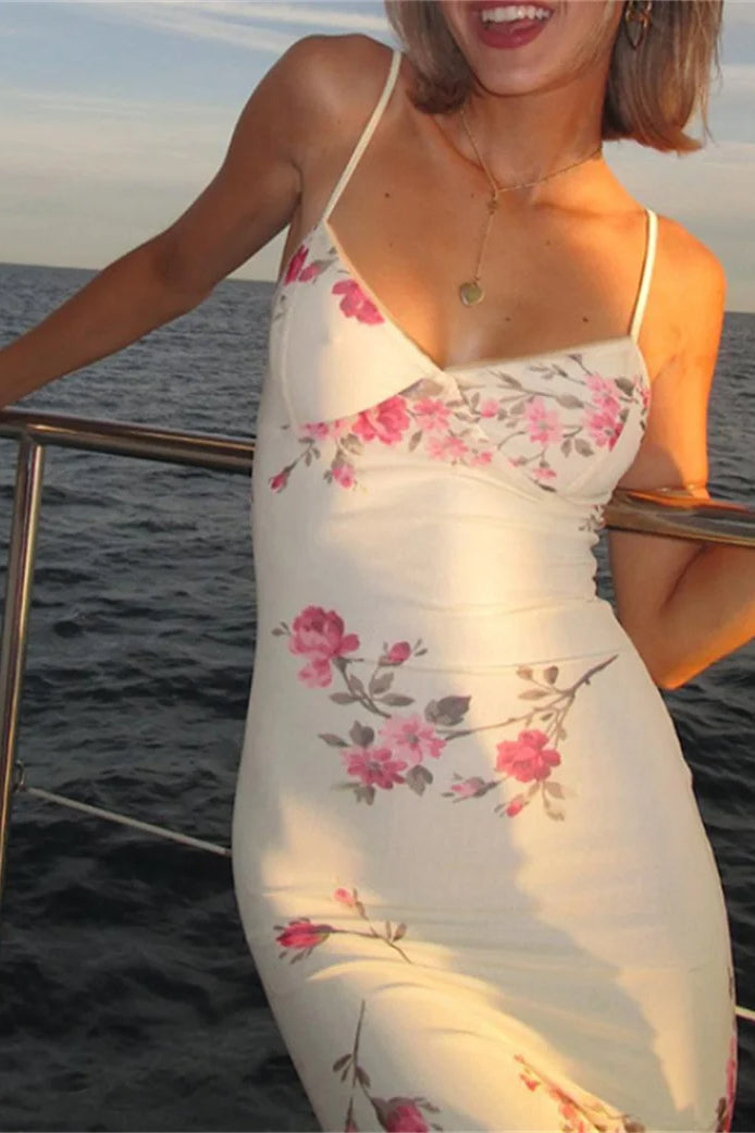 Printed V Neck Bodycon Slip Dress