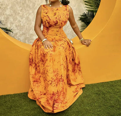 Sleeveless Big Swing High Waist Maxi Floral Dress