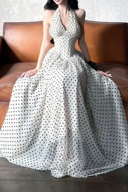 V-Neck Polka Dot Maxi Dress