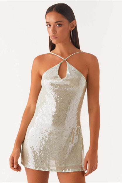 Sexy Halter Backless Sleeveless Sequin Dress