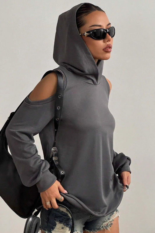 Trendy Off-Shoulder Hooded Hoodie