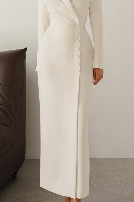 Solid Color Buttoned Work Dress