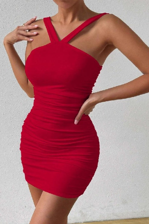 Sexy Milk Silk Cross Strap Bodycon Cocktail Dress