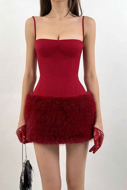 Faux Fur Strapless Party Dress