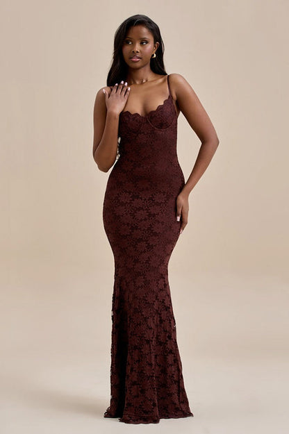 Backless Bodycon Cami Maxi Lace Dress