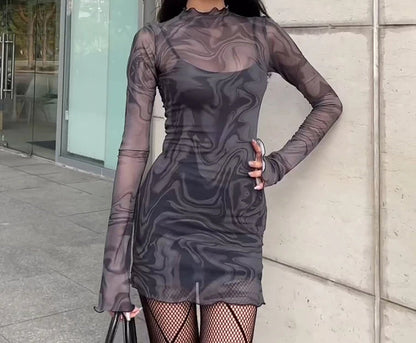 Mesh See Through Strap Gothic Mini Dress