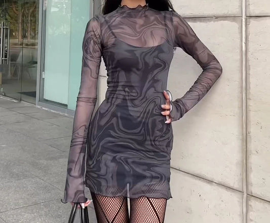 Mesh See Through Strap Gothic Mini Dress