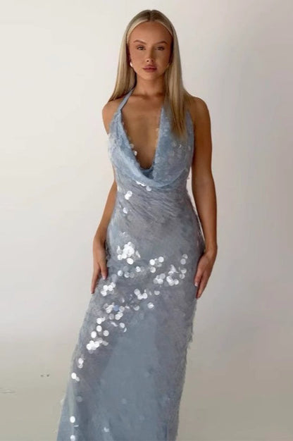 Sexy Backless Sequin Long Formal Sequin Dress