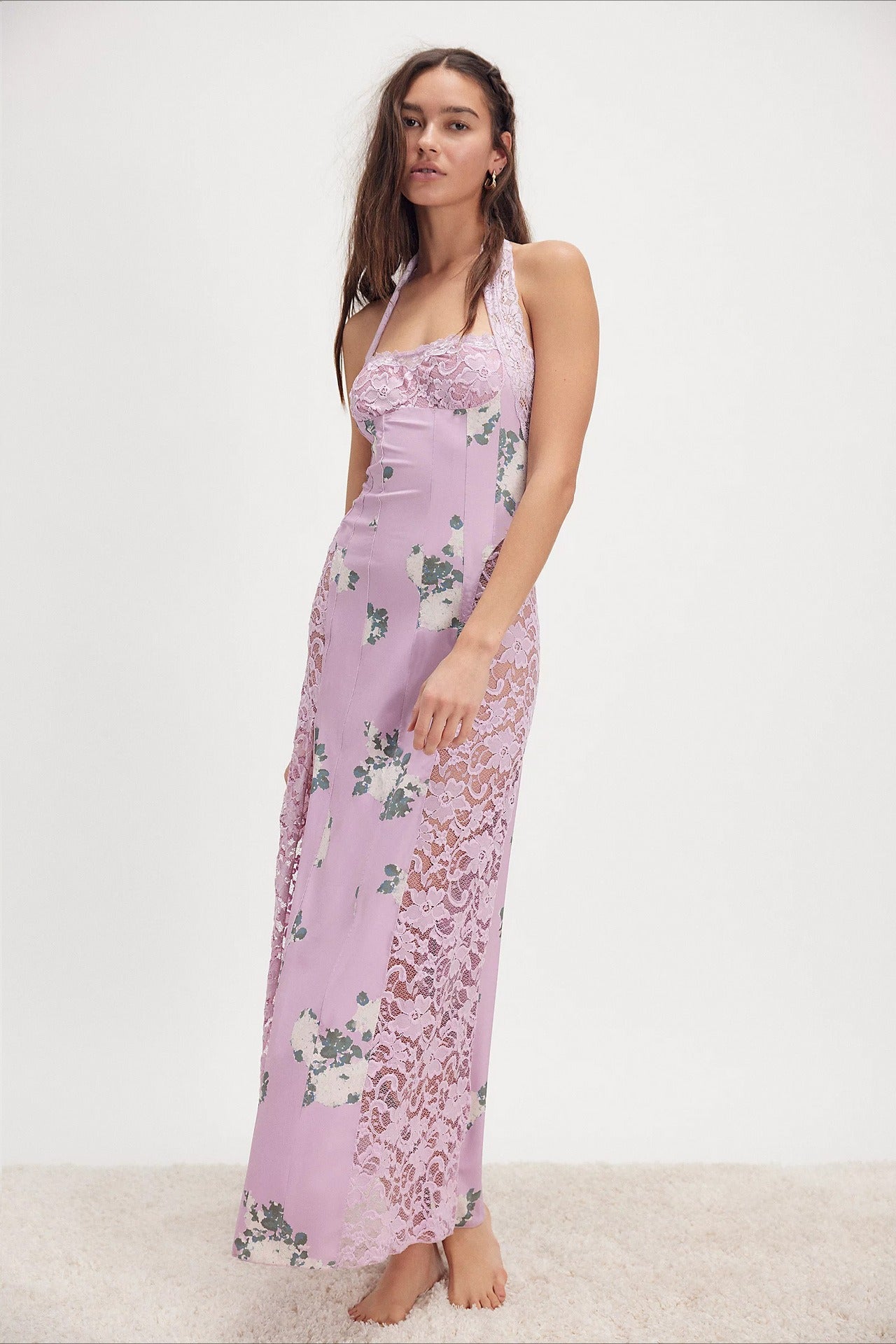 Elegant Floral Spaghetti Strap Maxi Lace Dress
