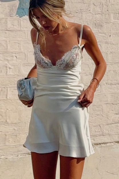 Lace Trim Plunge Slip Dress