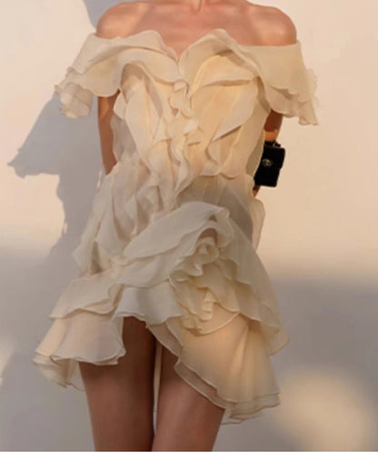 Ruffle Backless Mesh Prom Mini Dress