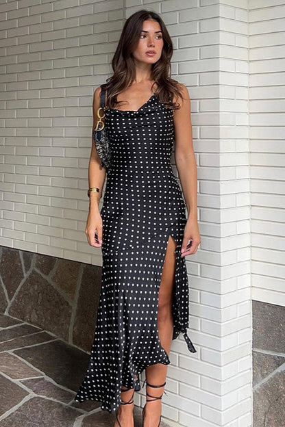 Polka Dot Draped Slip Dress