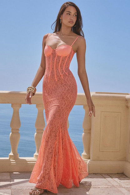Lace Backless Spaghetti Strap Maxi Dress