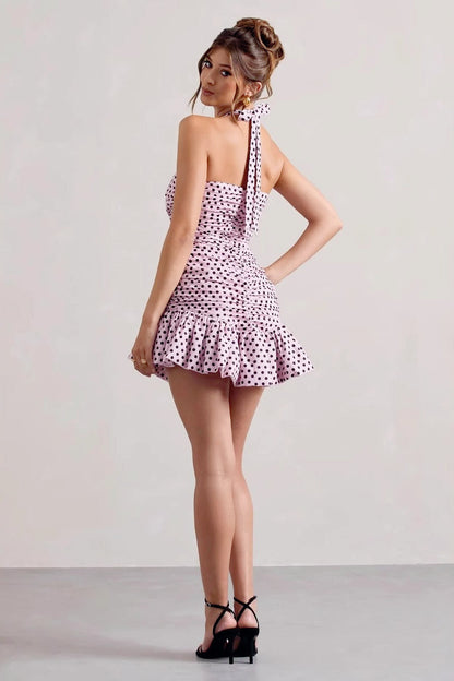 Polka Dot Halter Low Back Birthday Dress