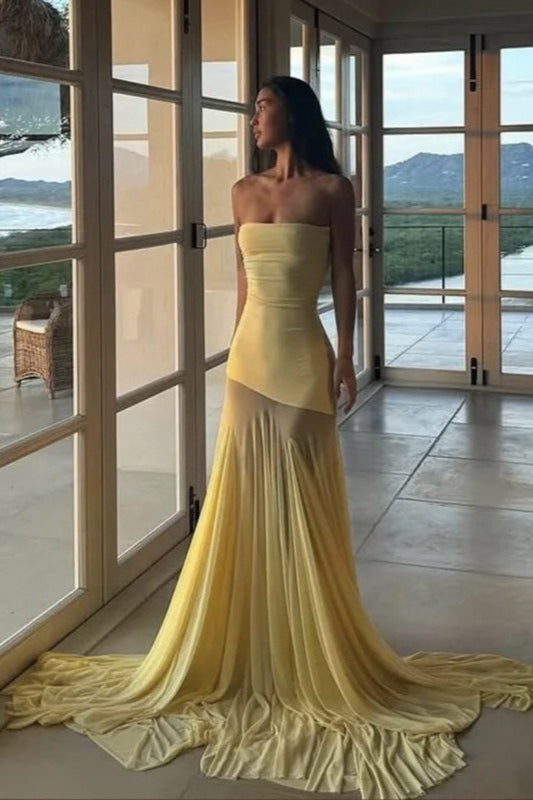 Solid Slim High Waist Chic Bardot Strapless Formal Dress