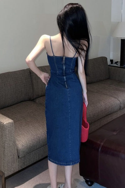 Retro Split Maxi Denim Dress