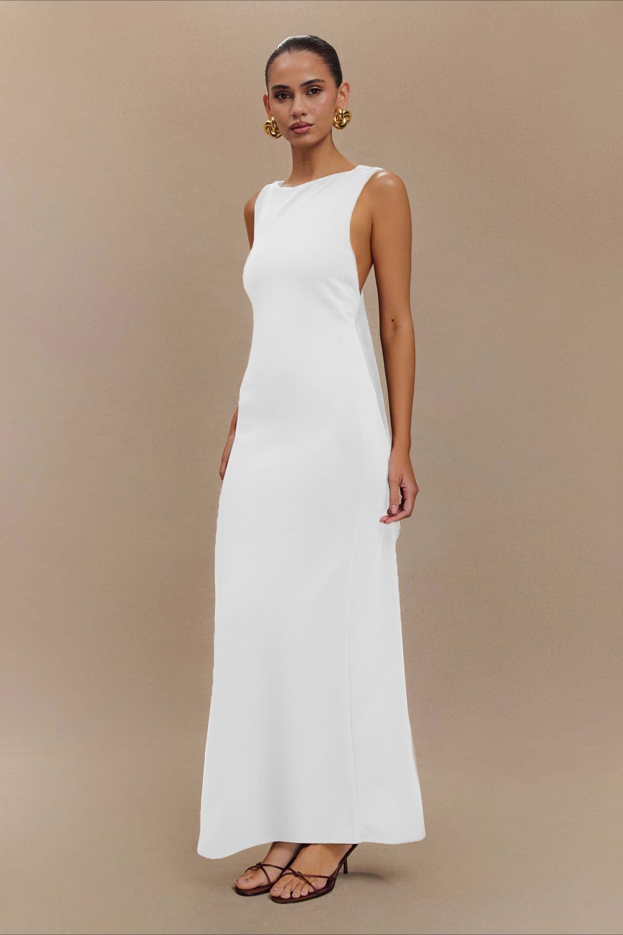 Cross-Tie Low-Back Maxi Party Dress