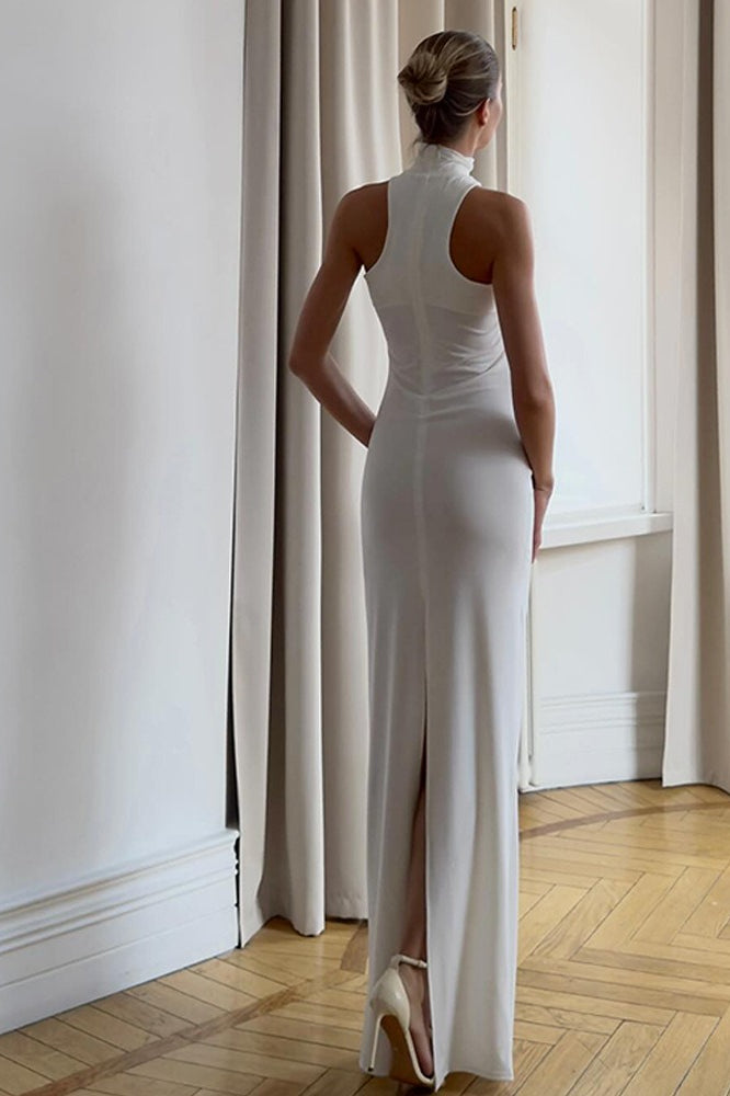 Solid Color Split Halter Sexy Bodycon Dress