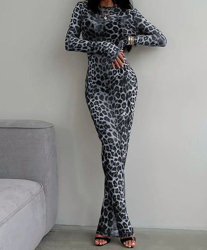 Leopard Print Sleeve Maxi Dress