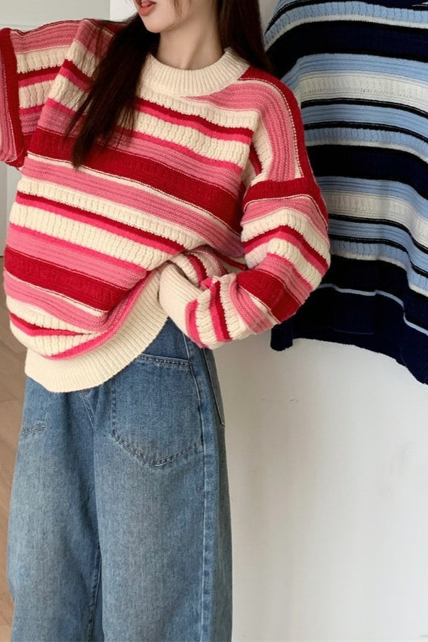 Colorblock Striped Knit Sweater