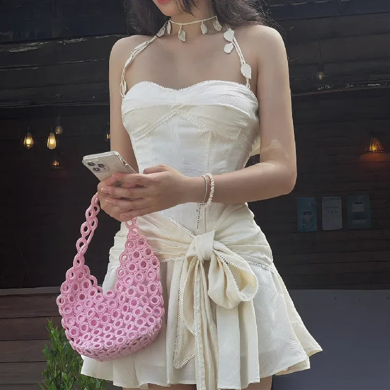 Ruched Bandage Solid Halter Sleeveless Slip Dress