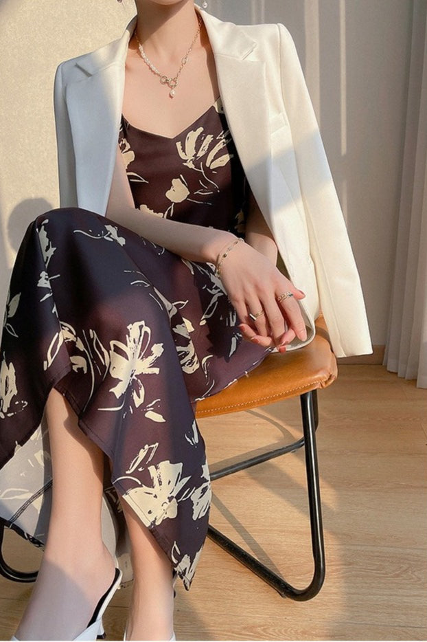 Floral Triacetate Satin V-Neck Cami Maxi Dress