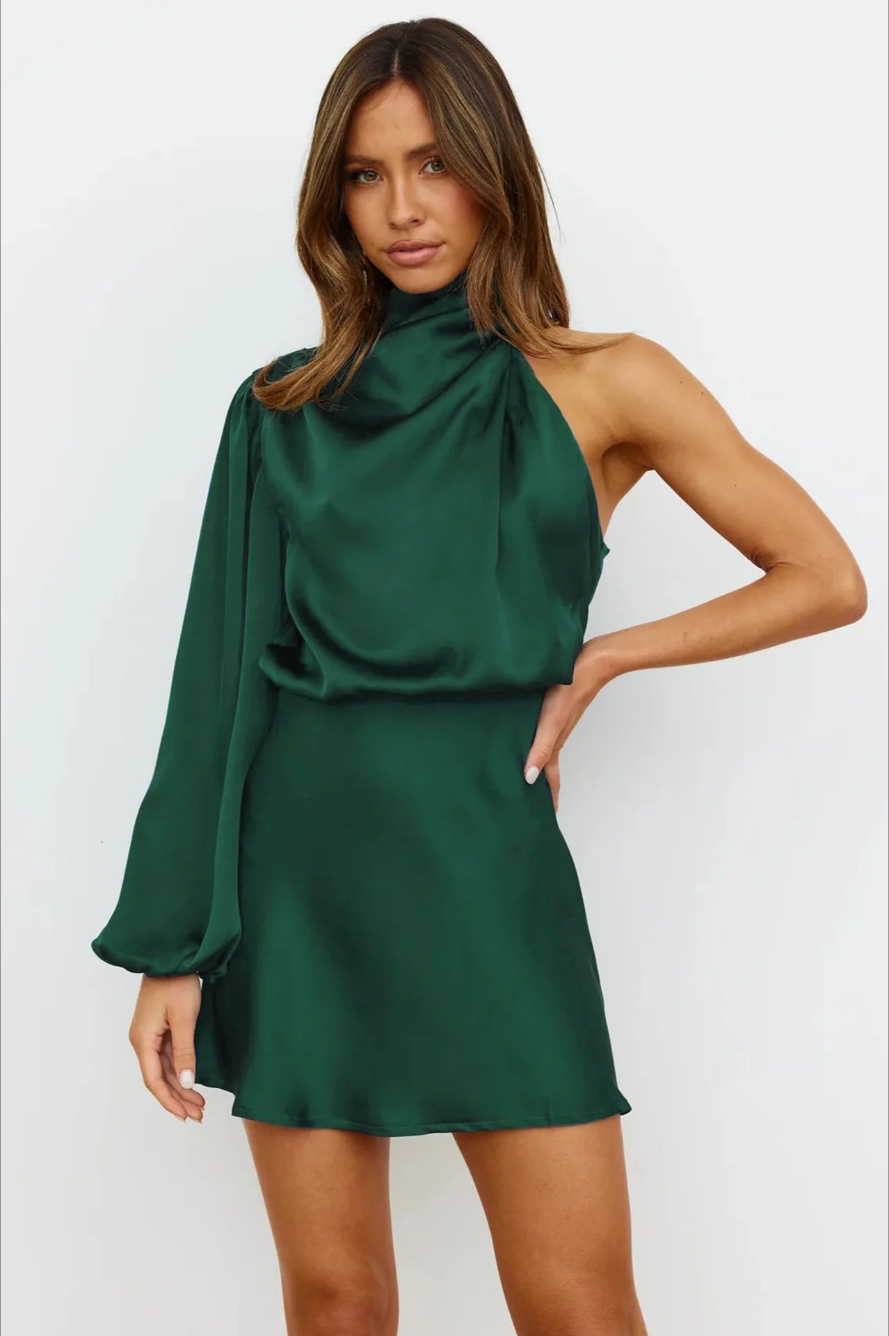 Satin One Shoulder Mini Dress