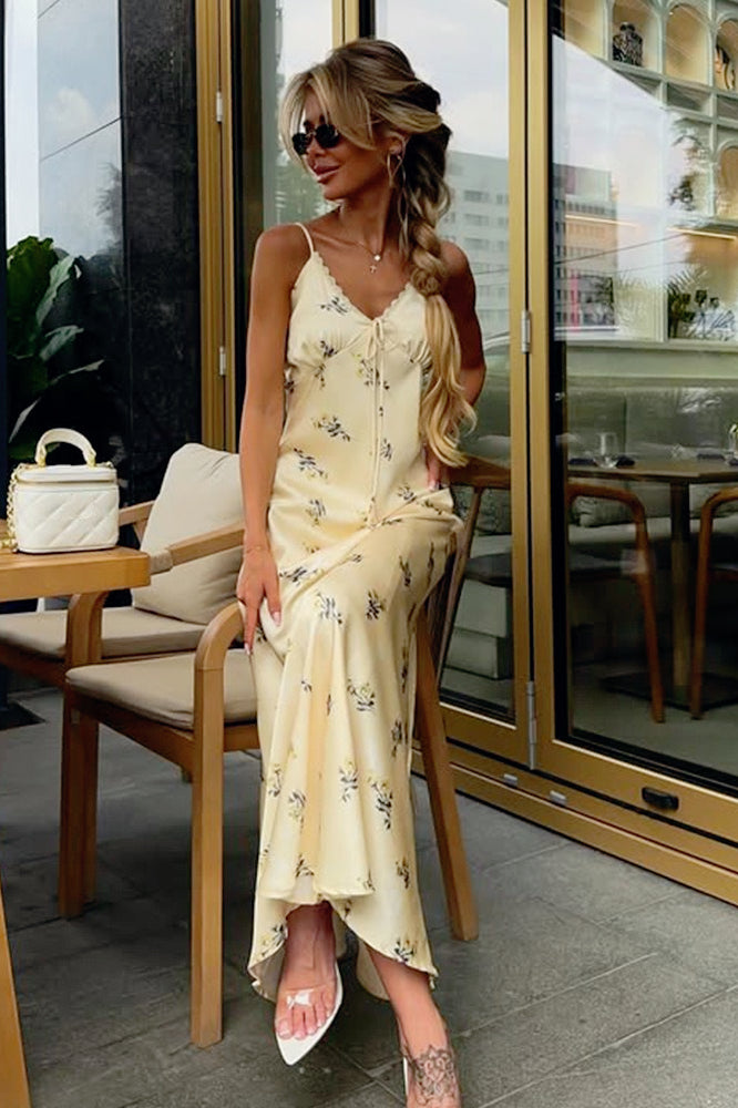 Elegant Satin V Neck Slip Dress