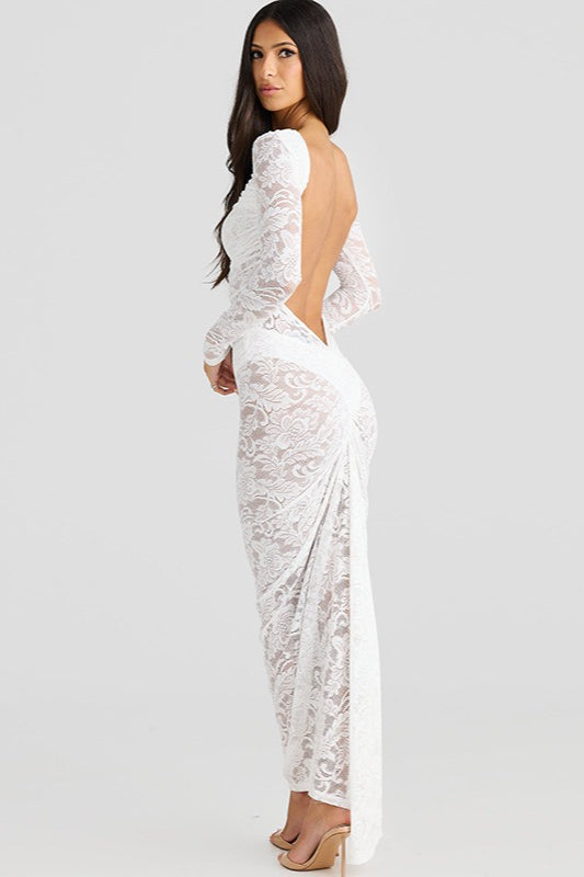 Lace Backless Long Sleeve Lace Dress