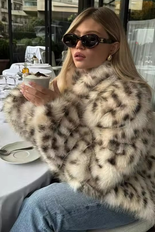 Faux Fur Leopard Pattern  Coat