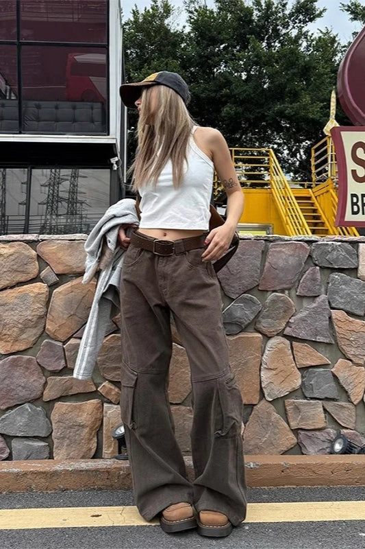 Retro 90s Style Dark Brown Jeans