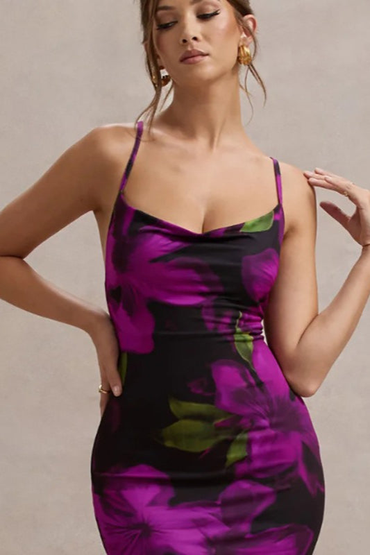 Open-Back Floral Maxi Party Dress