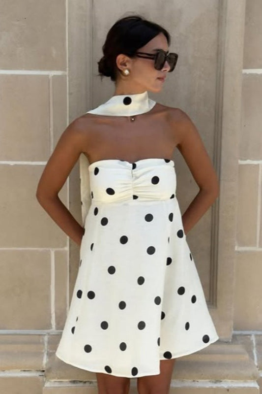 Chic Strapless Polka Dot Work Dress