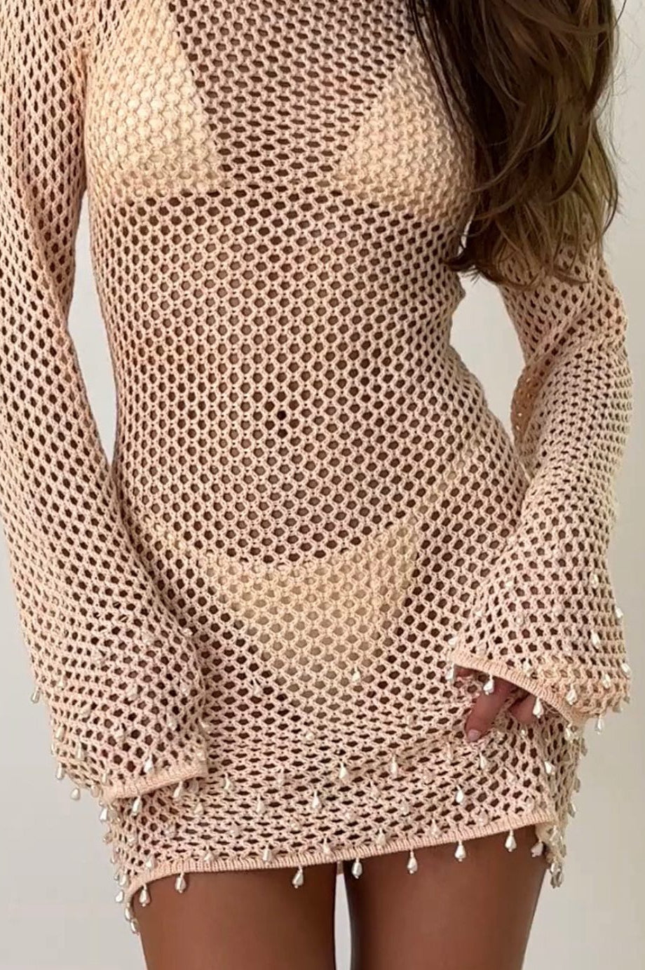 Crew Neck Breathable Long Sleeve Fitted Knit Sweater Dress