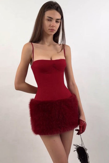 Faux Fur Strapless Party Dress