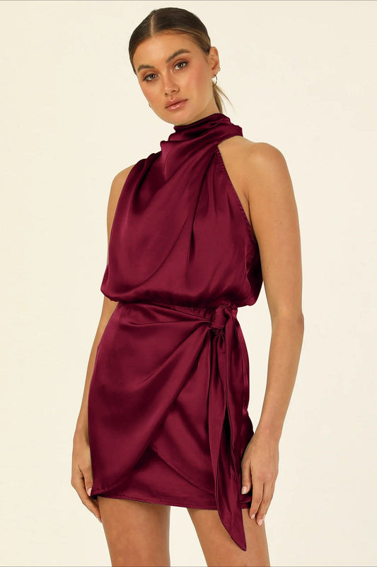 Elegant Halter Satin Tie up Bodycon Cocktail Dress