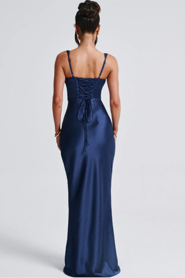 V-Neck Bone Detail Silk Dress