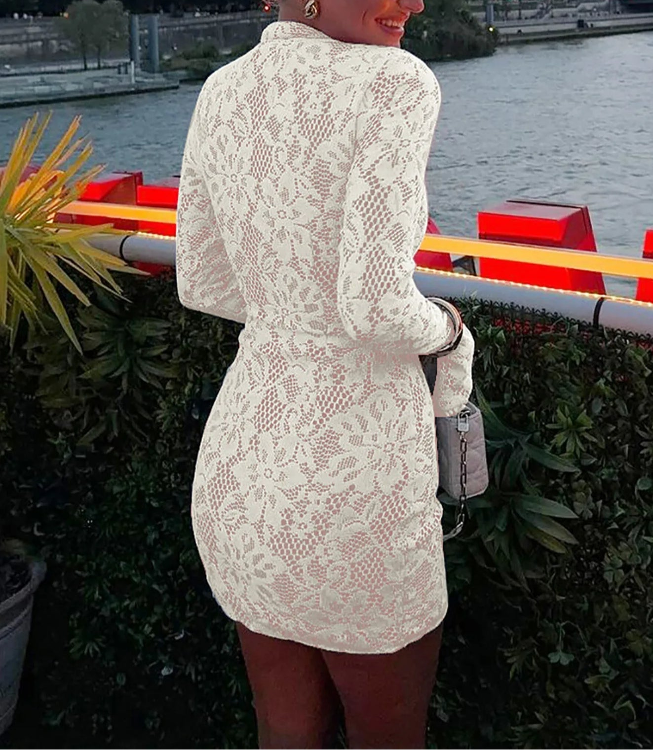 Lace Patchwork Button Flare Mini Dress