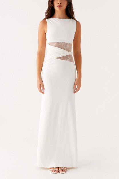 Slim Sheer Lace Paneled Maxi Lace Dress