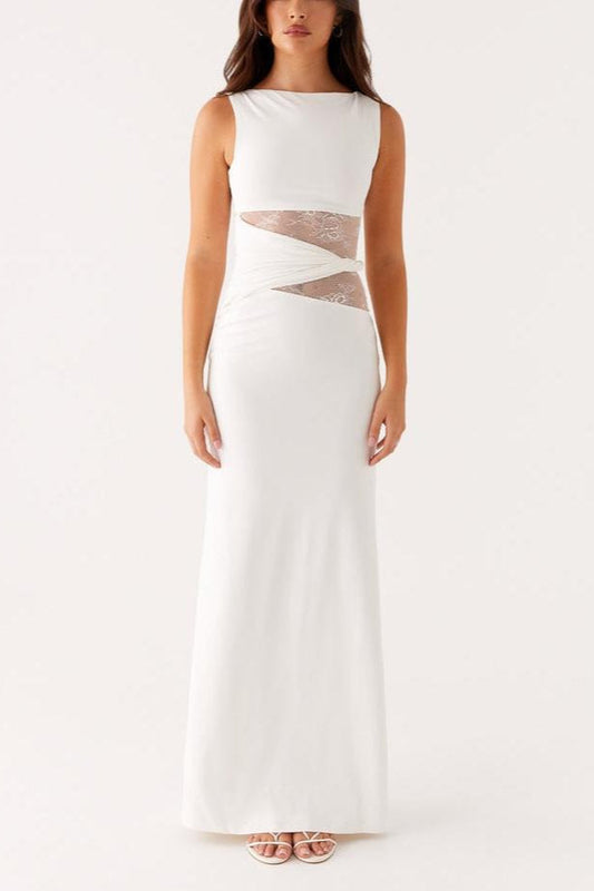 Slim Sheer Lace Paneled Maxi Lace Dress