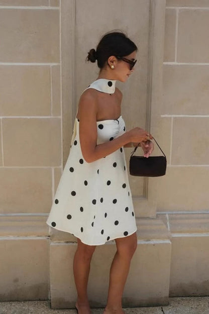 Fashionable Polka Dot Strapless Mini Dress