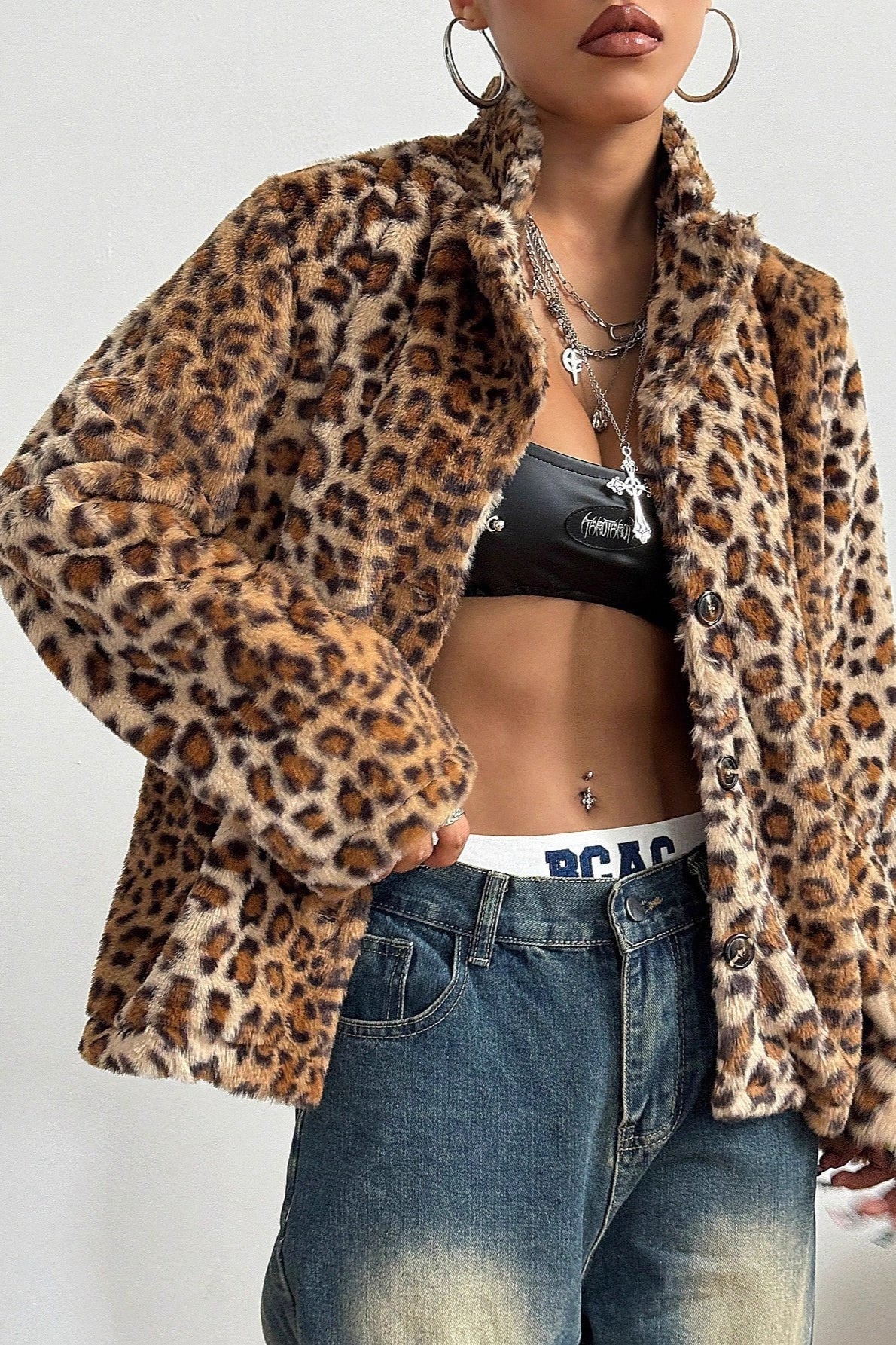 Thickened Leopard Print Lapel Coat