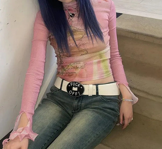 Pink Fairycore Long Sleeve Sheer Top