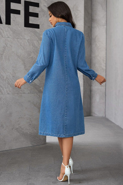 Vintage Collar Midi Denim Dress