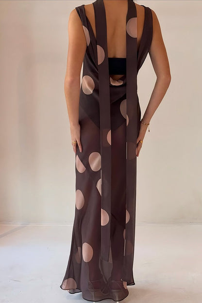 Vintage Polka Dot Sleeveless Bodycon Maxi Dress