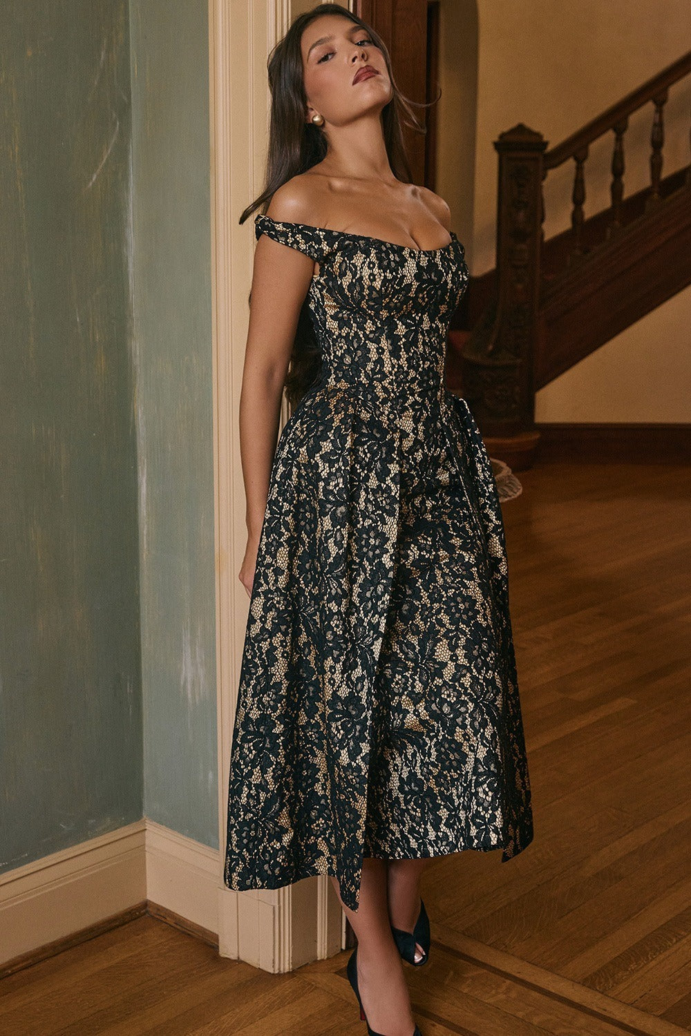 Chic Off Shoulder Backless Slim Waist Printed Cocktail Dress