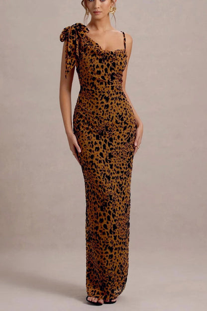 Leopard Print Slip Maxi Birthday Dress